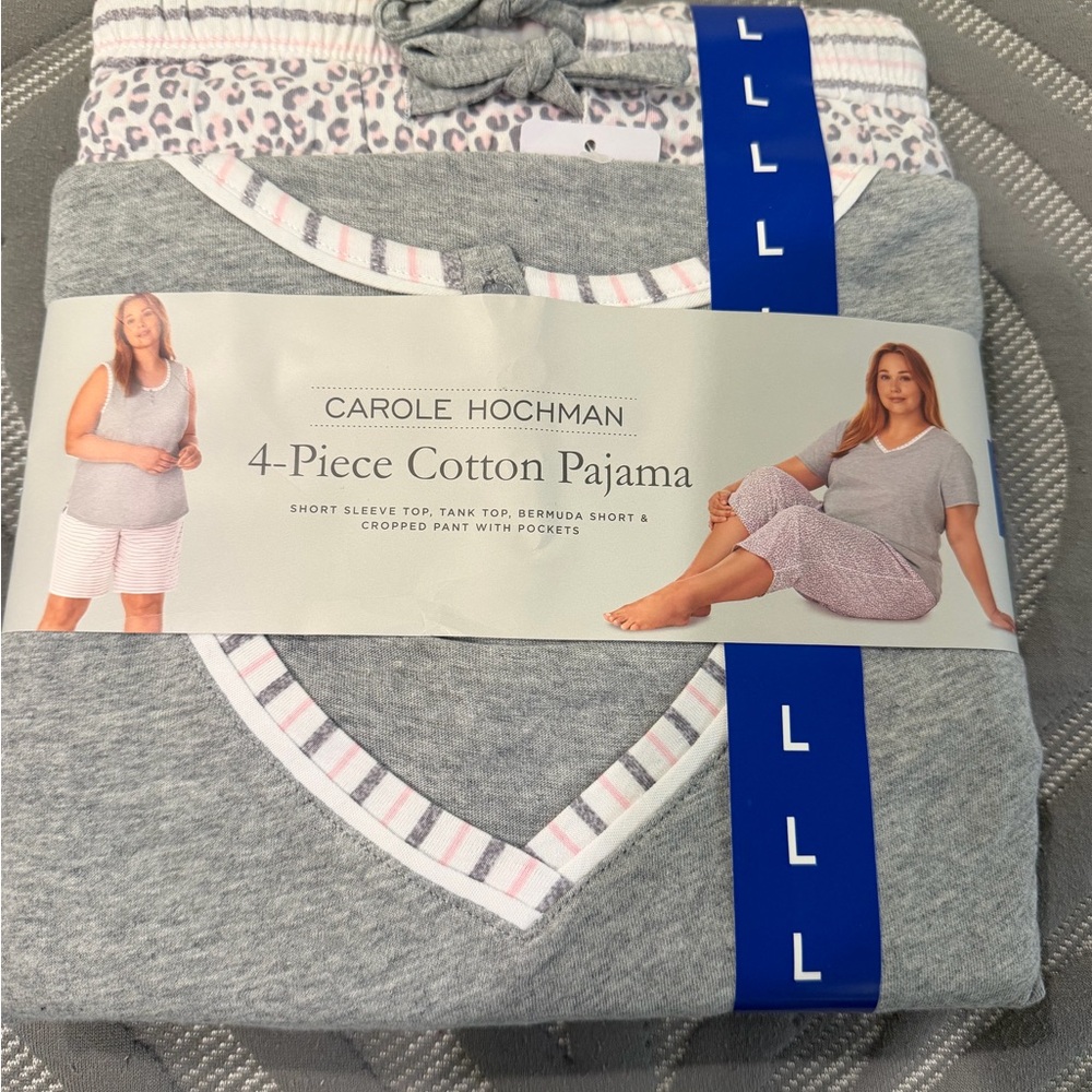 Midnight by Carole Hochman Gray and Pink 4-Piece Pajama Set